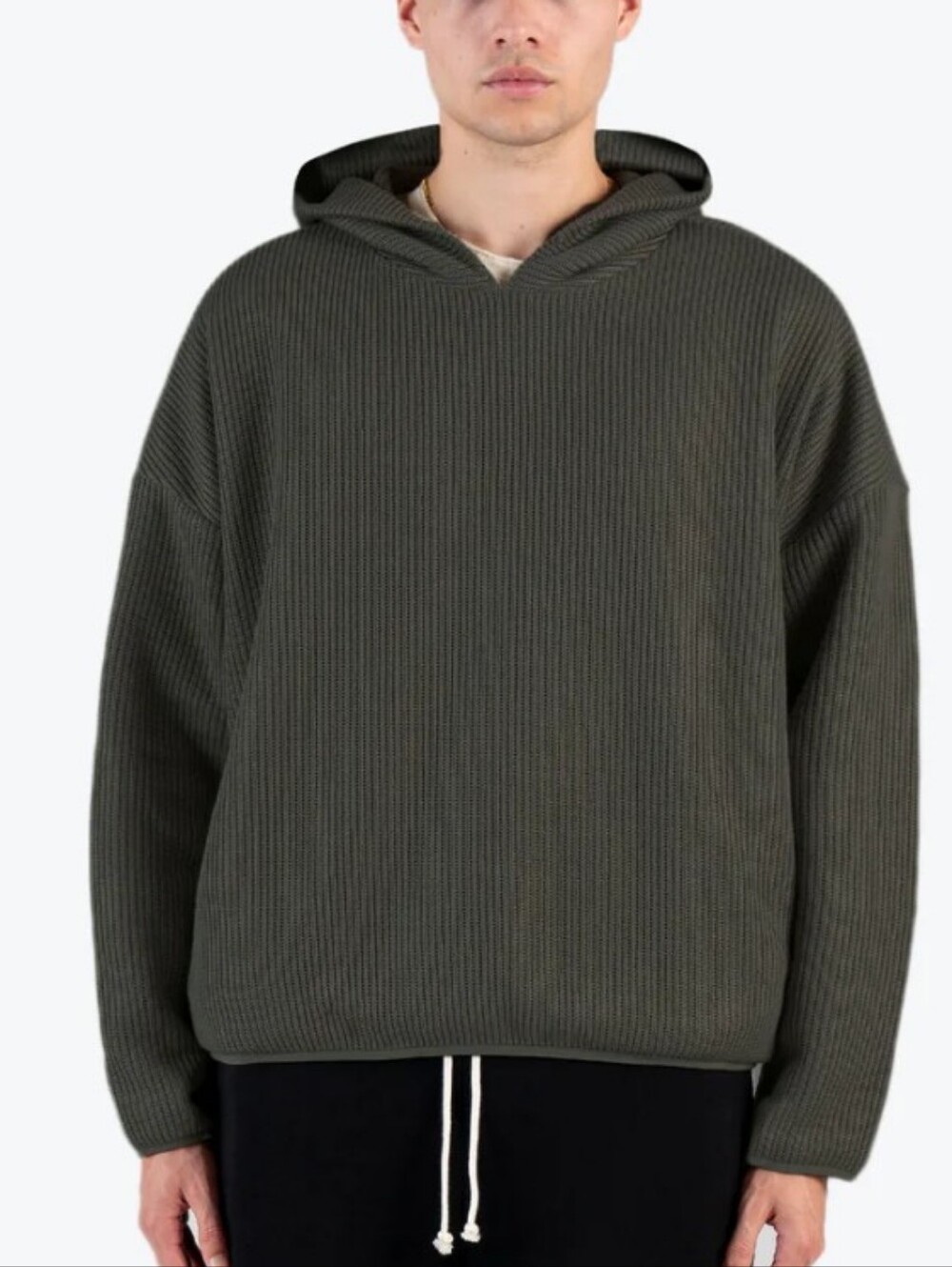 Richie Le NWT Premium Cable Knit Hoodie In Deep Olive